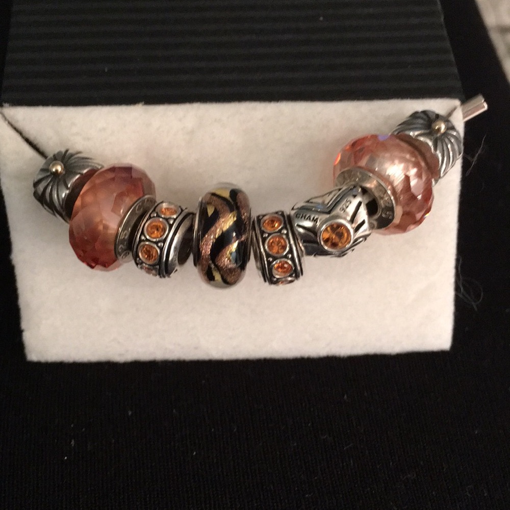 8 Sterling and Murano Glass Chamilia Beads. Topaz